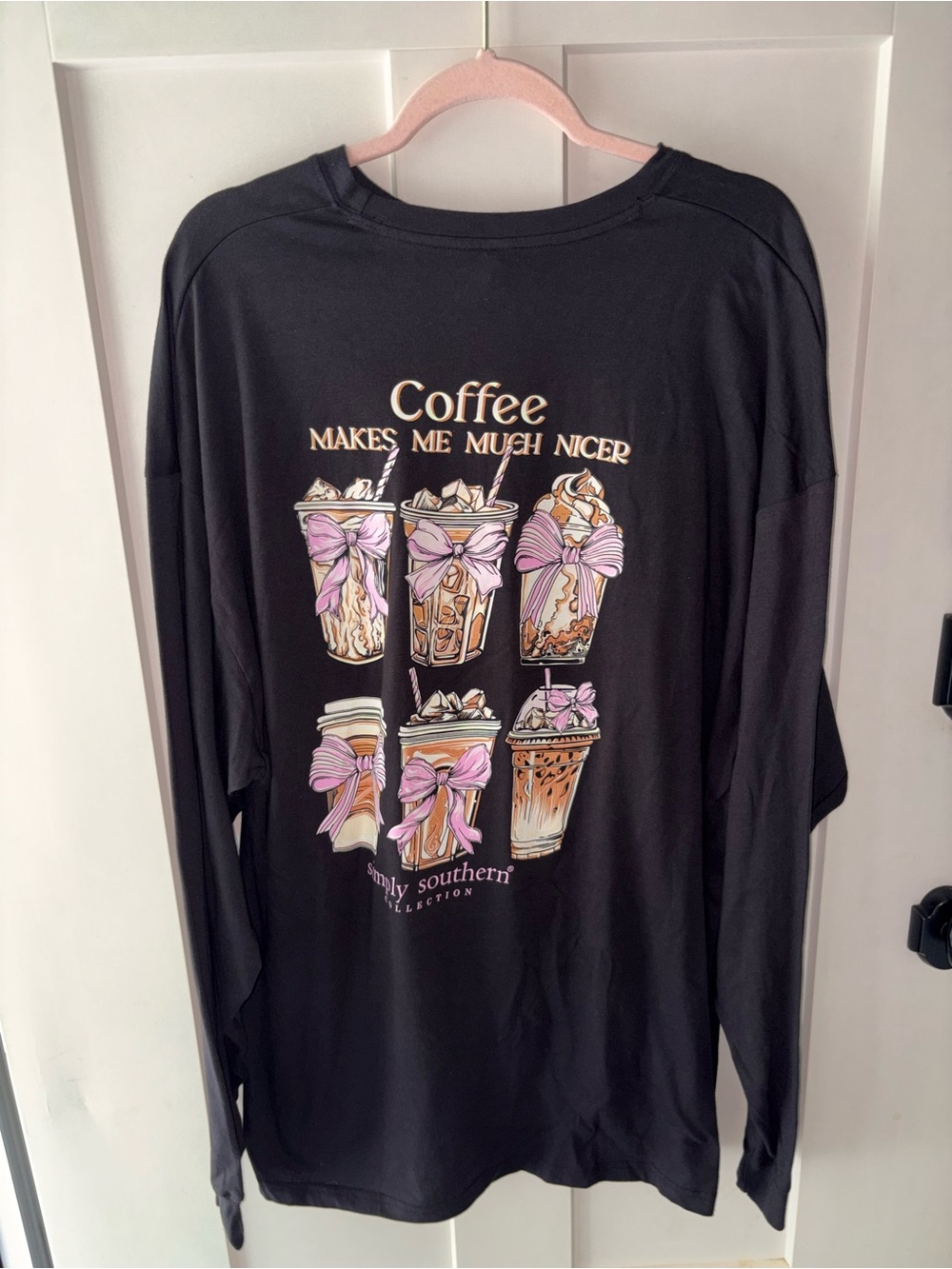 Simply Southern Coffee Makes Me Nicer Tee Women’s XL Black Pink T-shirt New - Picture 5 of 9